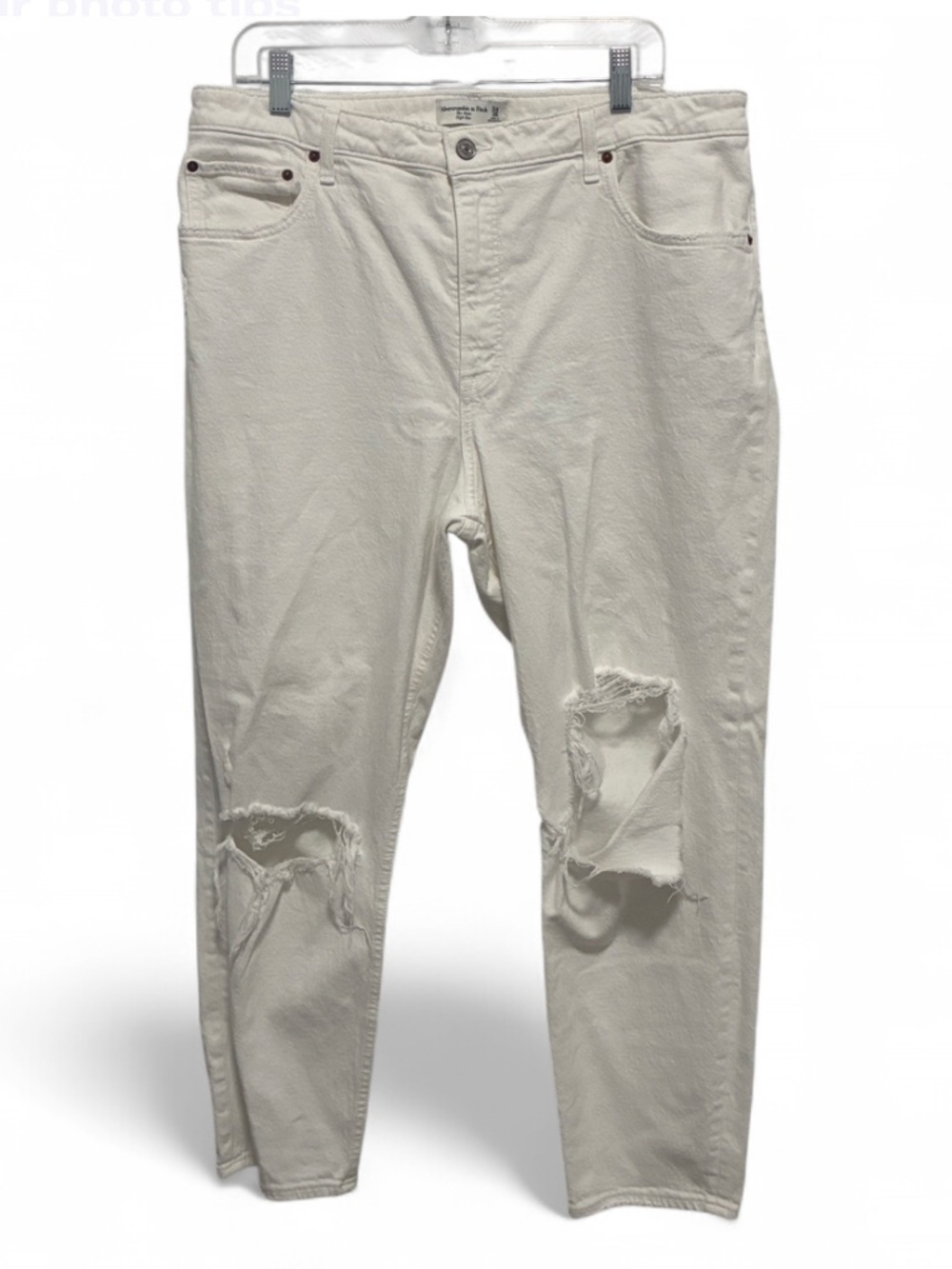Abercrombie and Fitch Curve Love White Distressed Mom High Rise Jeans